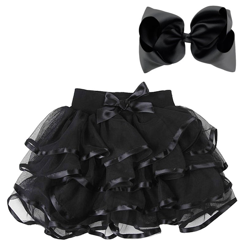 BGFKS 4 Layered Tulle Tutu Skirt for Girls with Matching Hairbow,Girl Ballet Tutu Skirt (Black, 4-5 Years) - Image 1